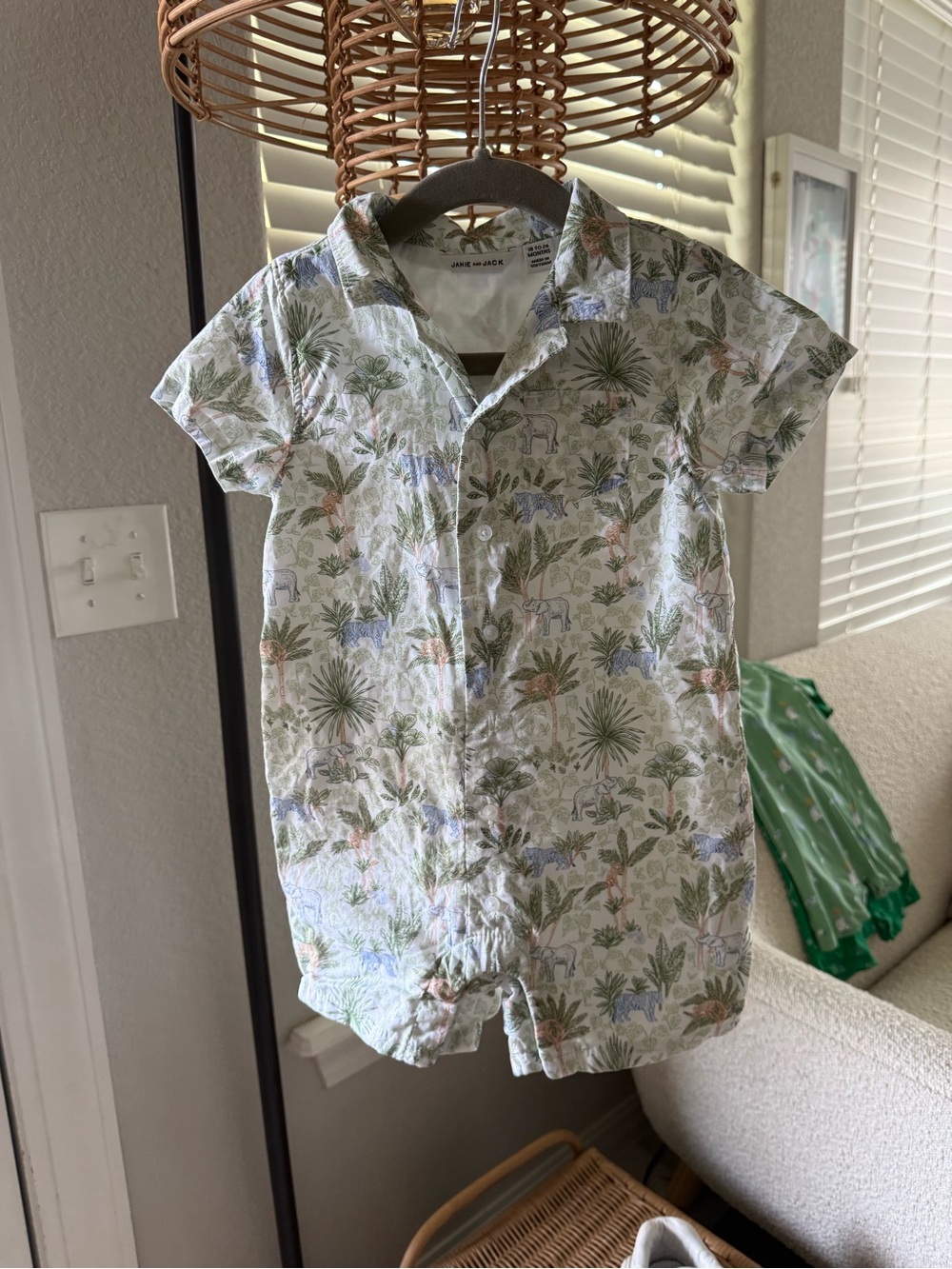 Janie and Jack White Tropical Print Short-Sleeve Button-Down Shirt